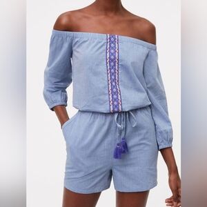 LOFT Beach Chambray Embroidered Romper
